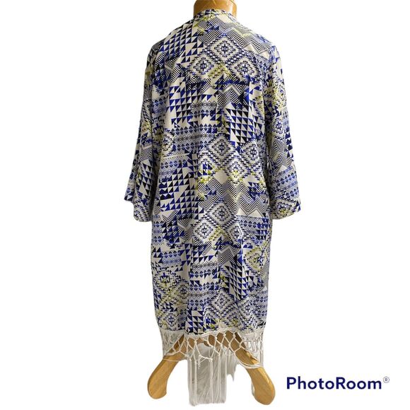 ING kimono Open front  Duster or Bathing suit cover size L Fringe trim on bottom - Picture 10 of 10
